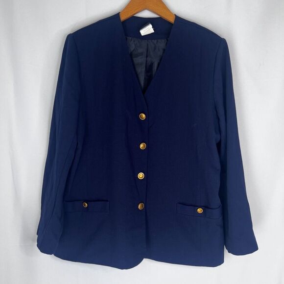 Ali Miles Petites Vintage Navy Blue Gold Button Captains Blazer Size 10 - Picture 10 of 10